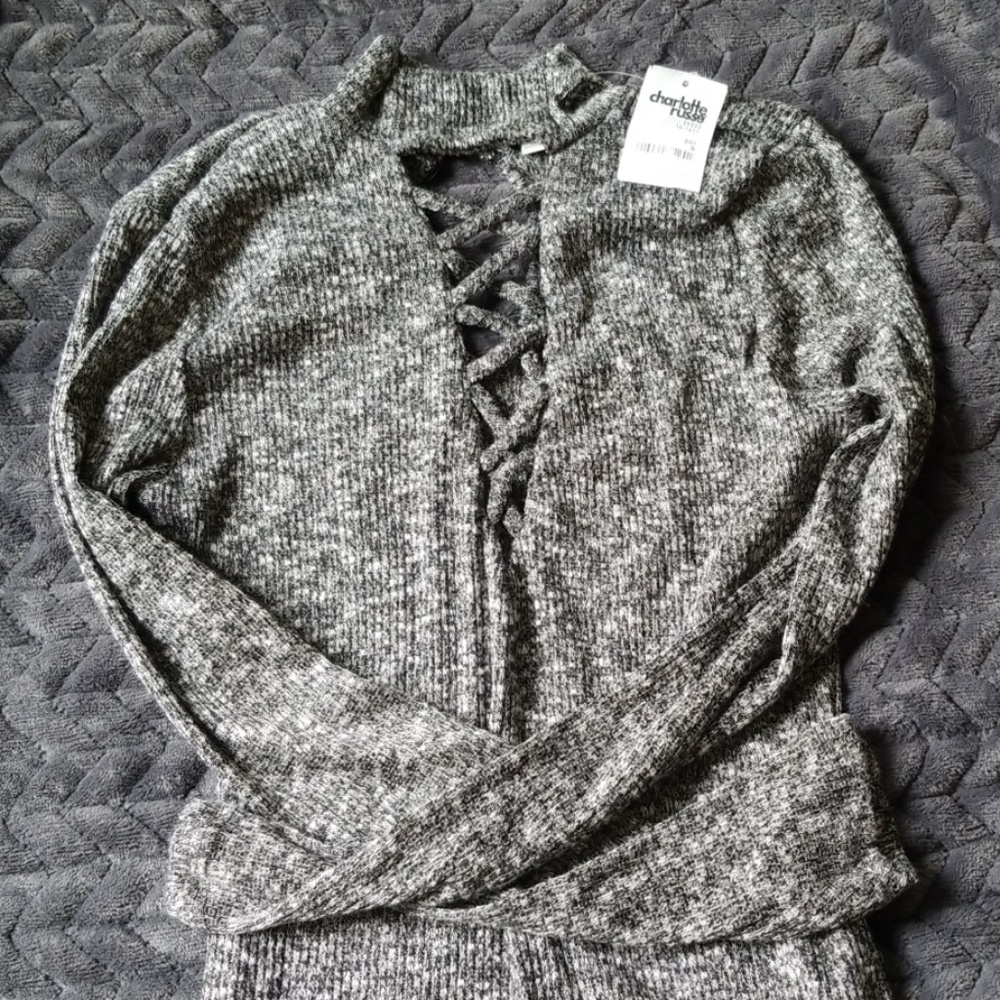 Grey Cut-Out long Sleeved Bodysuit-NWT